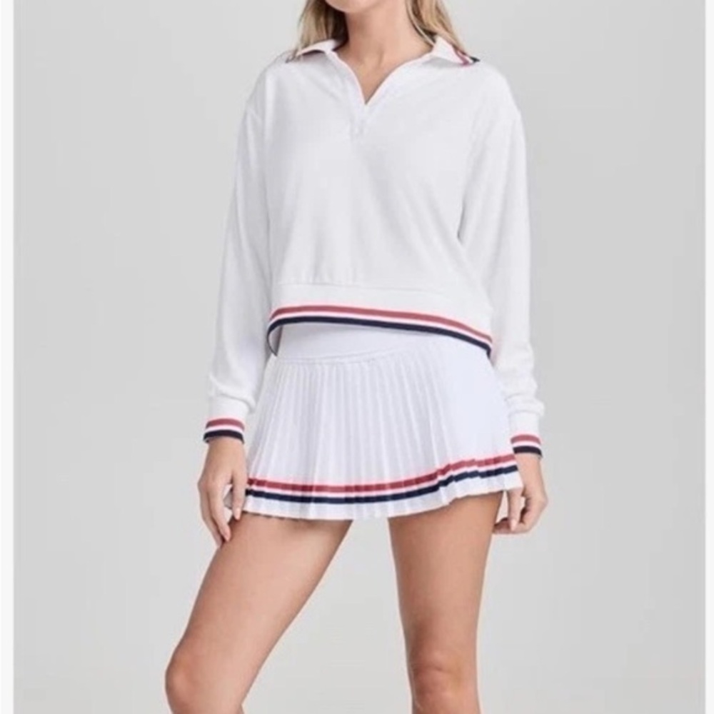 Beach Riot‎ White Long Sleeve Terry Polo with Striped Trim